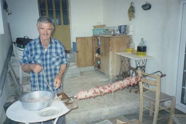My father (Christos) preparing Kokoretsi